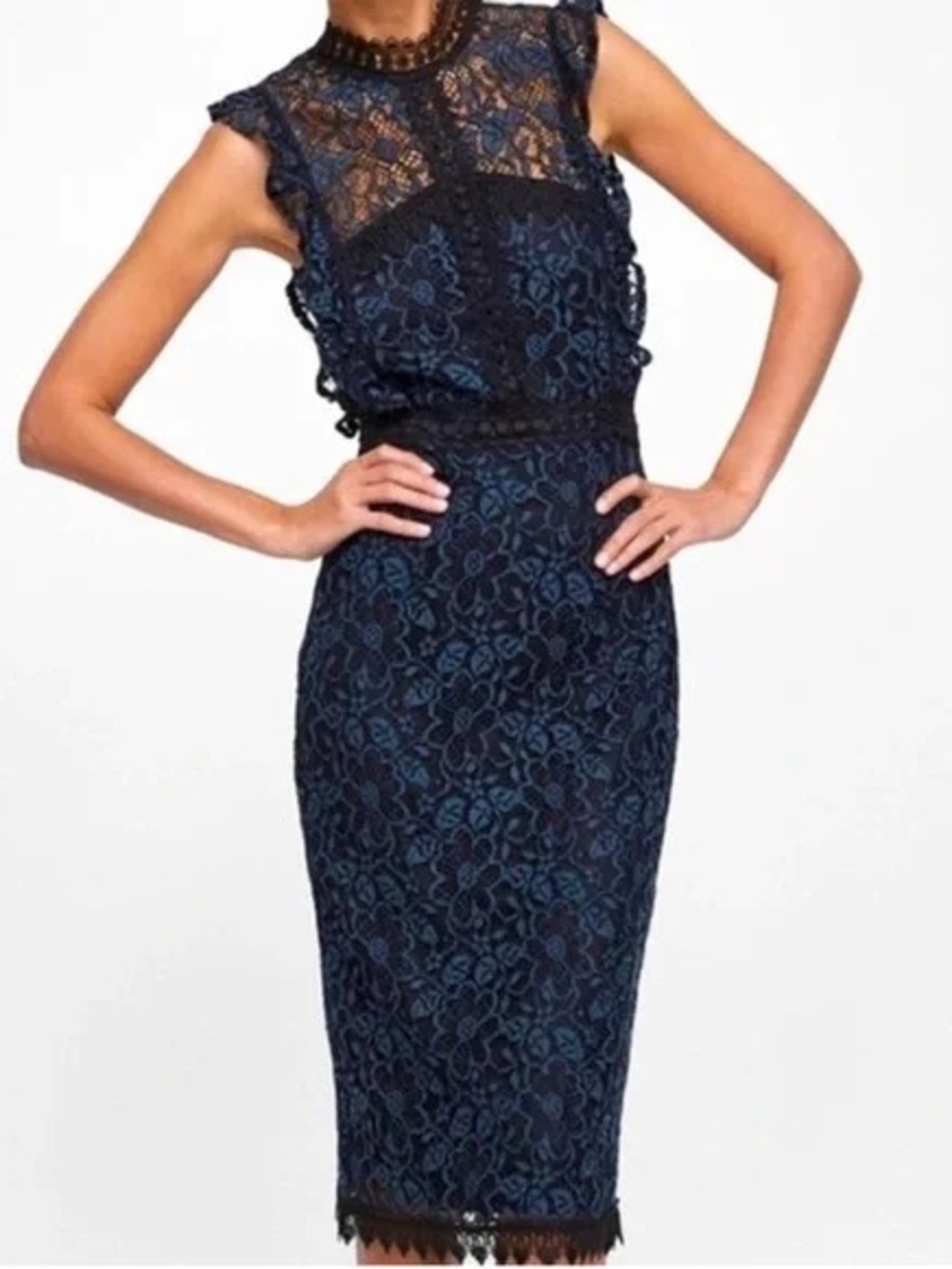 EUC Zara Women's black Lace Sheath Pencil Dress size small